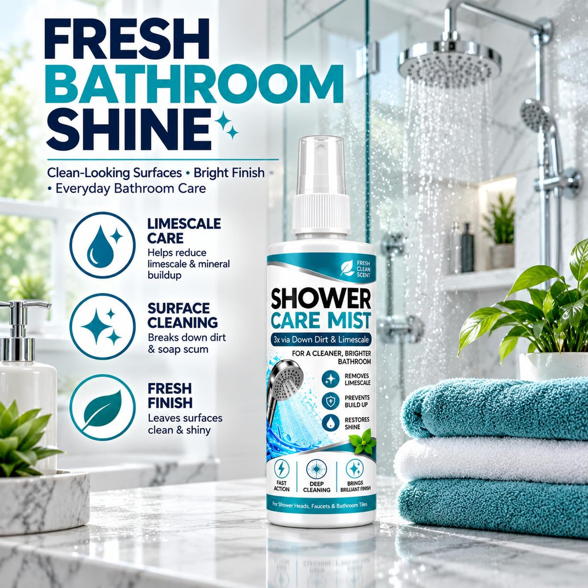 Bathroom Surface Care Mist – Limescale & Mineral Residue Remover | Buy 1 Get 1
