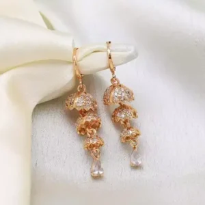 White Color Antique Gold Plated Earrings